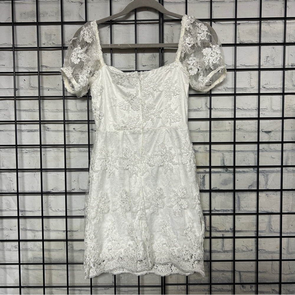 Lulu’s Avid Admiration White Embroidered Sequin Puff Sleeve Mini Dress - Picture 5 of 8